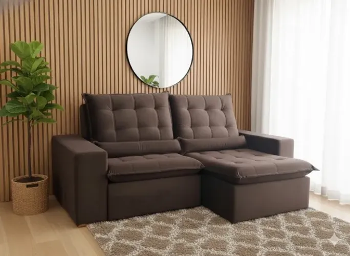 Sofá Londres 2,52m Marrom - Fibra de Silicone e Ajuste de 5 Posições