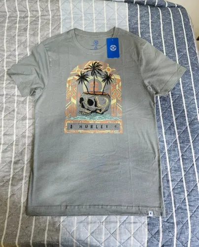Camiseta Hurley Cinza P Estampada 100% Algodão