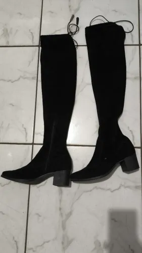 Bota Cano Longo Cravo & Canela Camurça Salto Grosso - Tam 36