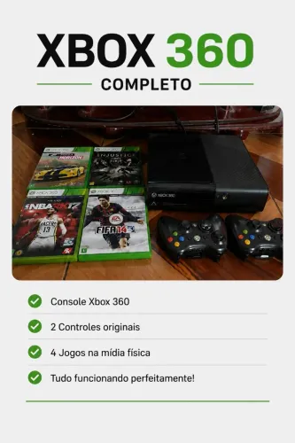 Xbox 360 completo ? 2 controles originais + 4 jogos. Tudo funcionando perfeitamente!