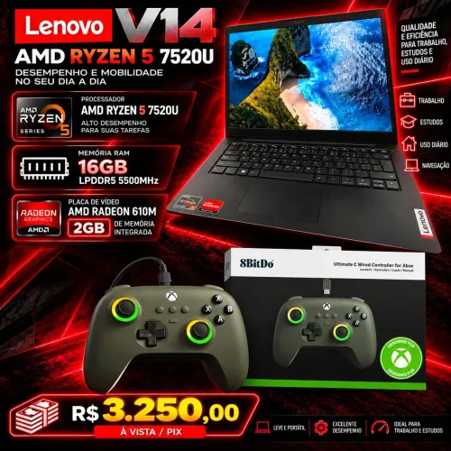 Notebook Lenovo V14 Ryzen 5 16GB DDR5 ( TROCO POR XBOX SERIES S)