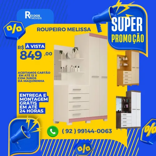 Guarda roupa solteiro 100% MDF 