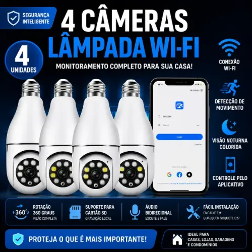 Kit 4 Câmeras Lâmpada Wi-Fi
