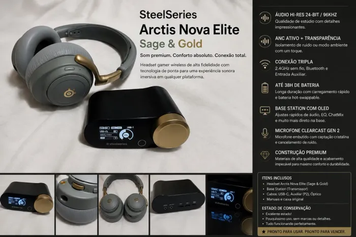 Fone Gamer Steelseries Arctis Nova Elite Sage & Gold