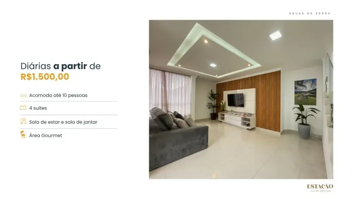 ÁGUAS DA SERRA | Casa com 4 suítes para locação por temporada, diarias a partir de R$1.500
