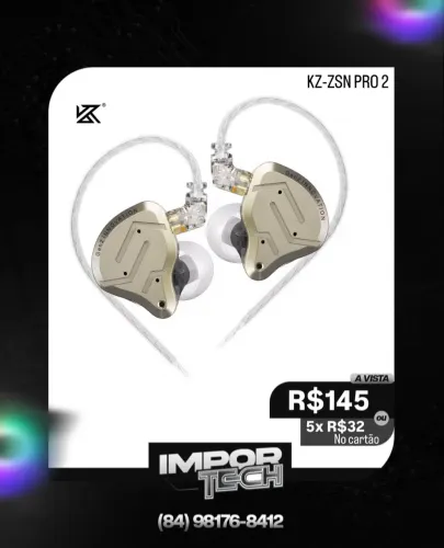Fone KZ ZSN PRO 2 (sem microfone) dourado.