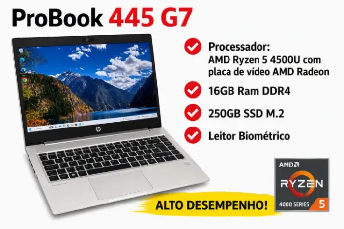 Notebook Probook HP G7 AMD Ryzen 5 4500U , 16gb ram , 256Gb SSD Placa Radeon Biometria