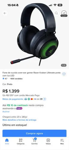 Fone Gamer Razer Kraken ultimate