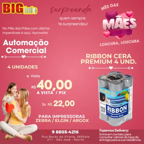 RIBBON CERA - CAIXA C/ 4 UNID 110mmx74m