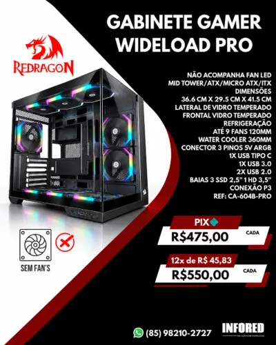 Gabinete Gamer Redragon Wideload Pro