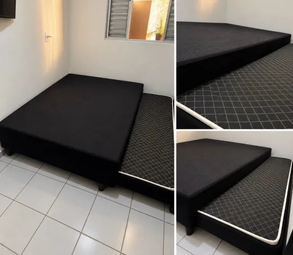 Cama de casal com cama auxiliar de solteiro.