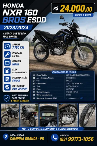 Honda Bros 160 ESDD 2023/2024 | 7.750 km | Revisada | Bateria Nova | R$ 24.000