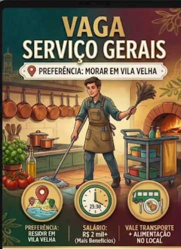 Vaga cozinheiro comida italiana/ serviços gerais 