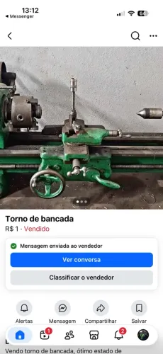 Torno de bancada, tamanho 1 metro e 15 cm, 220v em ótimo estado de conservação