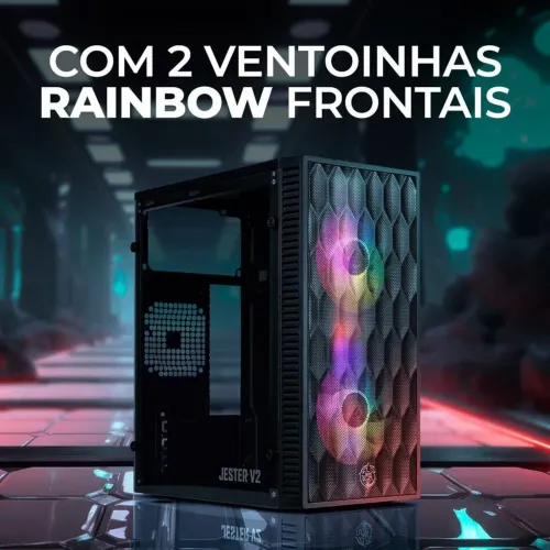 Gabinete Gamer TGT Jester V2 Rainbow Mini-Tower Lateral de Acrilico c/2 Fans, Preto