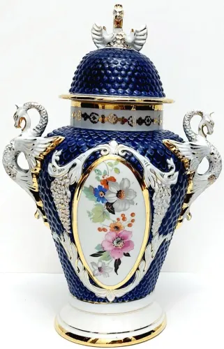 Vaso Ânfora Porcelana Sta.Terezinha Floral  C/ Alças de Dragão 
