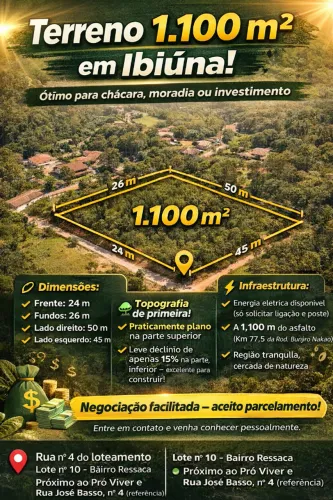 Troco Terreno a venda 1.100m² Km 77,5 Bunjiro Nakao - Aceito Permuta e Parcelo