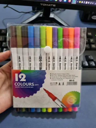 Kit de canetinhas 12 cores, ponta dupla. Nova