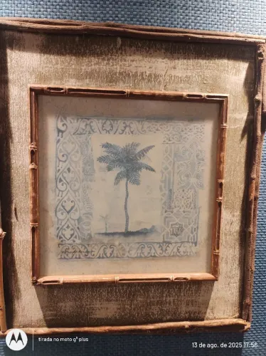 Quadros palmeiras moldura de bambu
