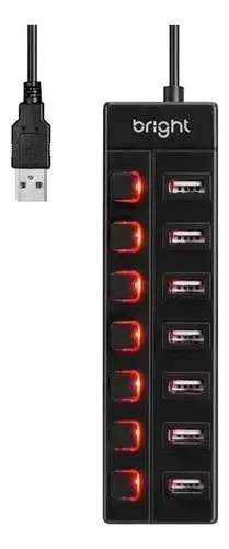 HUB USB 7 PORTAS PLUG USB  2.0 C/ CHAVE ON/OFF BRIGHT HB003 - LOJA DADO DIGITAL