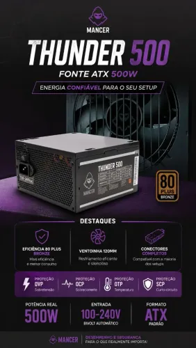 Fonte Gamer Mancer 500w 80plus * LACRADA