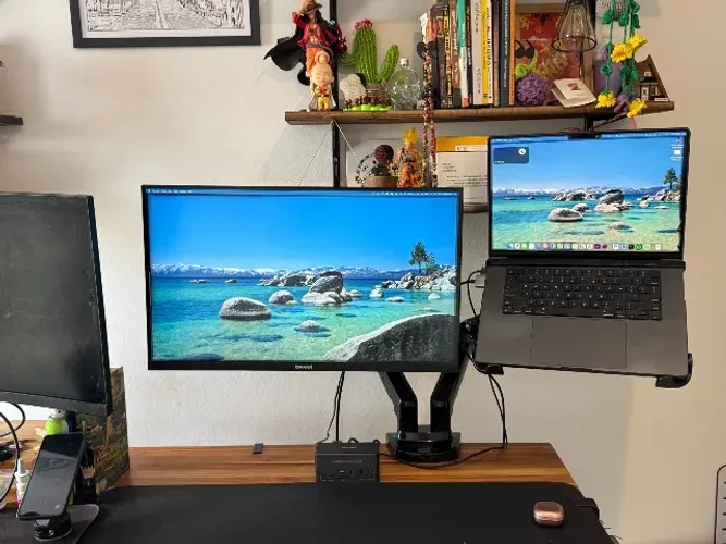 Suporte Articulado ELG Duplo com Pistão a Gás + Bandeja para Notebook