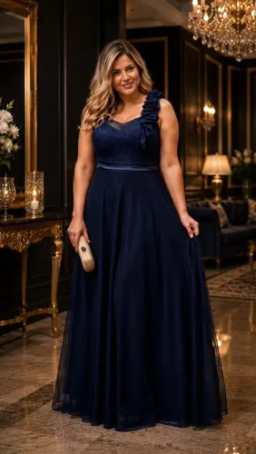 Vestido longo azul marinho tanho 48 e 50 de festa casamento madrinha sem manga