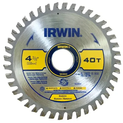 Disco Multi Corte de Serra para Alumínio Madeiras MDF 110mm x 20mm x 40 Dentes Irwin 18636