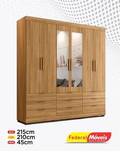 Guarda Roupa 6 portas 9 Gavetas Espelho e pés Direto da Fabrica Fazemos Entrega