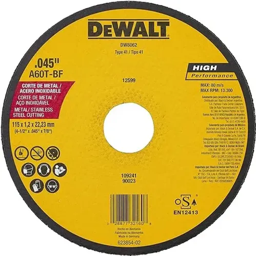 Disco de corte Dewalt inox 4.1/2x1.0x7/8