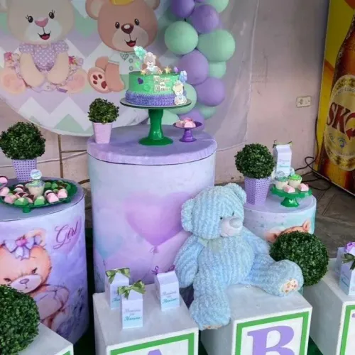 Chá revelação verde e lilás 
