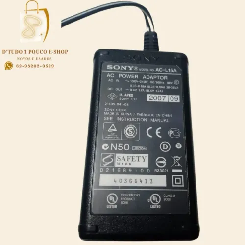 FONTE ORIGINAL SONY  AC -L15A  2007-09 60W FILMADORA
