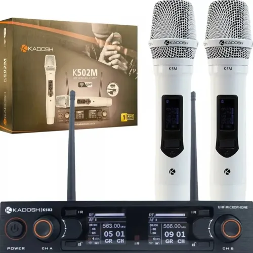Microfone Profissional Duplo Kadosh K502M Branco Sem Fio