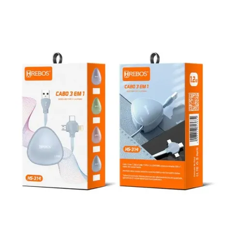 Cabo USB 3 em 1 Micro e Tipo C Lightning