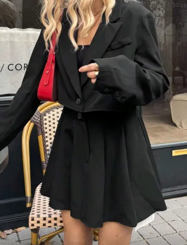 Conjunto Feminino Preto SHEIN | Blazer Cropped + Saia | Veste M e G | Entrego<br>