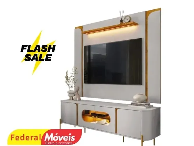 Painel com Rack + Led Off White FAZEMOS ENTREGA