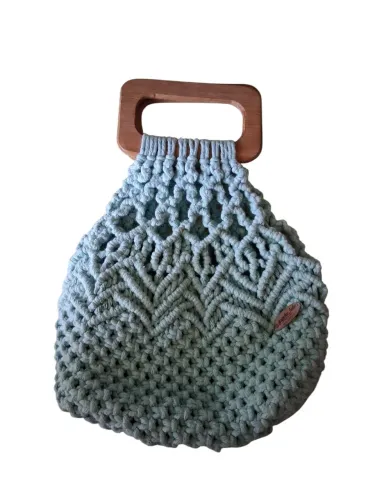 Bolsa de Mão em Macramê Azul Claro Artesanal