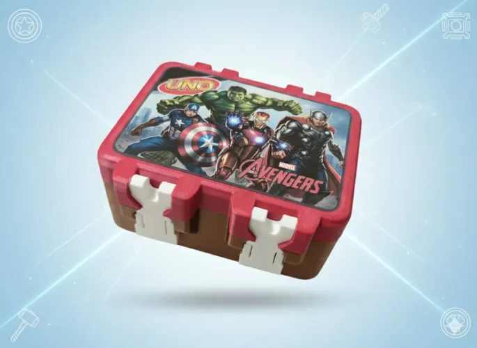 Jogo de cartas UNO - temático VINGADORES - com caixa impressa em 3D