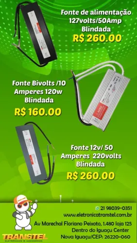 Fontes de alimentação blindada 12v/50 Amperes IP67 a Prova D'água