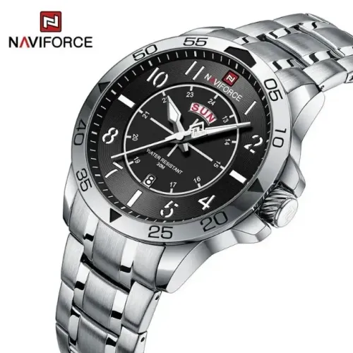 Relógio NaviForce 9204S Masculino 30 Metros Quartz Pulseira Aço Calendário Funcional