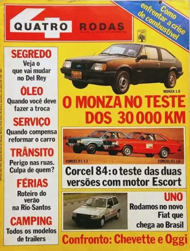 Revista Quatro Rodas - Monza Hatch, Corcel II 1984, Fiat Uno, Oggi, Chevette