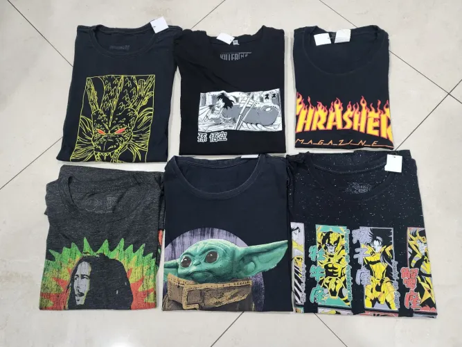 Frete Grátis Kit 6 camisetas com estampas variadas (4 tam. G, 1 T.GG e 1 T.M))