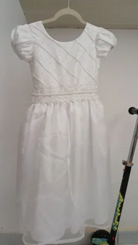 Vestido de Festa Infantil Branco + Laço de Cabelo (Daminha/Comunhão)