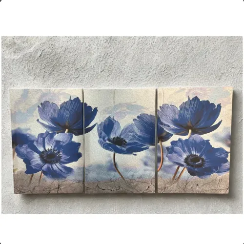Quadro Decorativo Flores Azuis Tecido Canvas 60x40