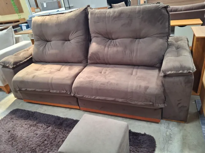 Sofá de 5 lugares em suede marrom 2.50 retratil e reclinavel 