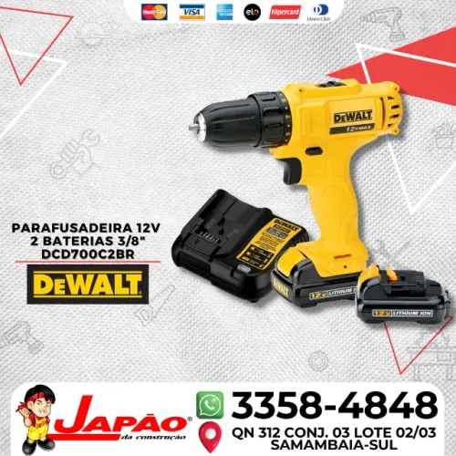 Parafusadeira Furadeira Bateria 12V 2 Baterias 3/8'' DeWalt Garantia de 3 Anos