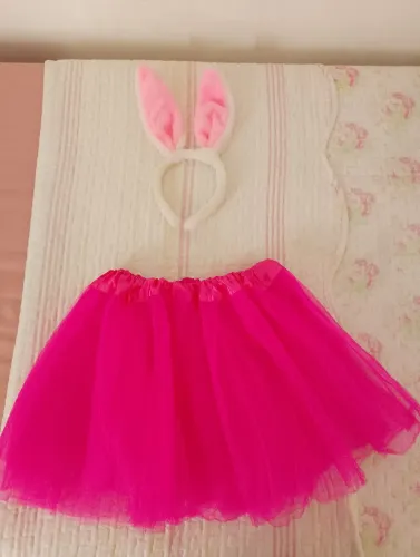 Saia de tule pink e arco de coelho adulto