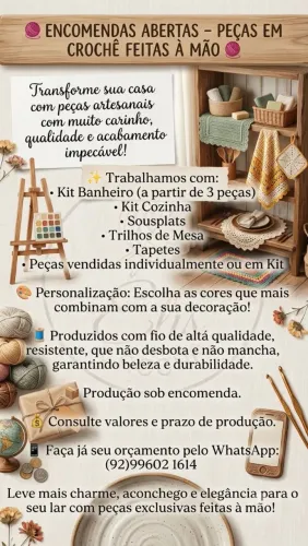 Peças feita a mão com a técnica do crochê.