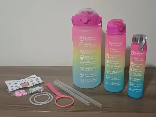 Kit 3 Garrafas De Água Motivacionais Academia - Novo/Nunca Usado