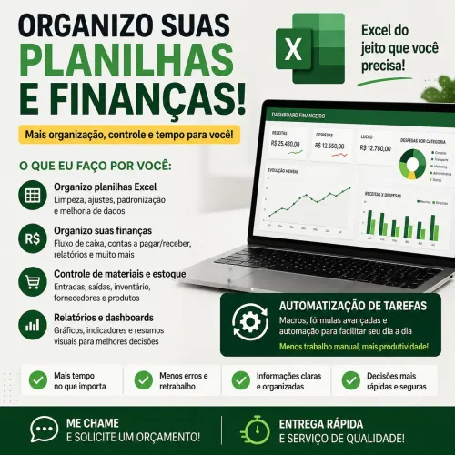 Sua planilha bagunçada? Eu organizo e automatizo tudo
